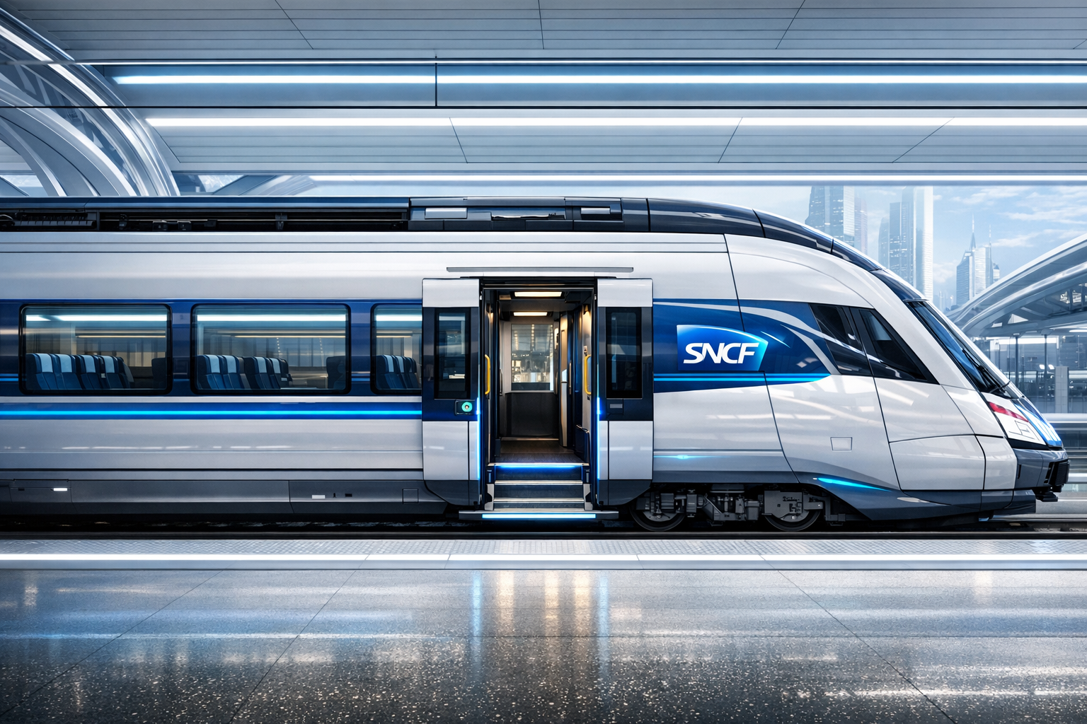 Train futuriste en gare